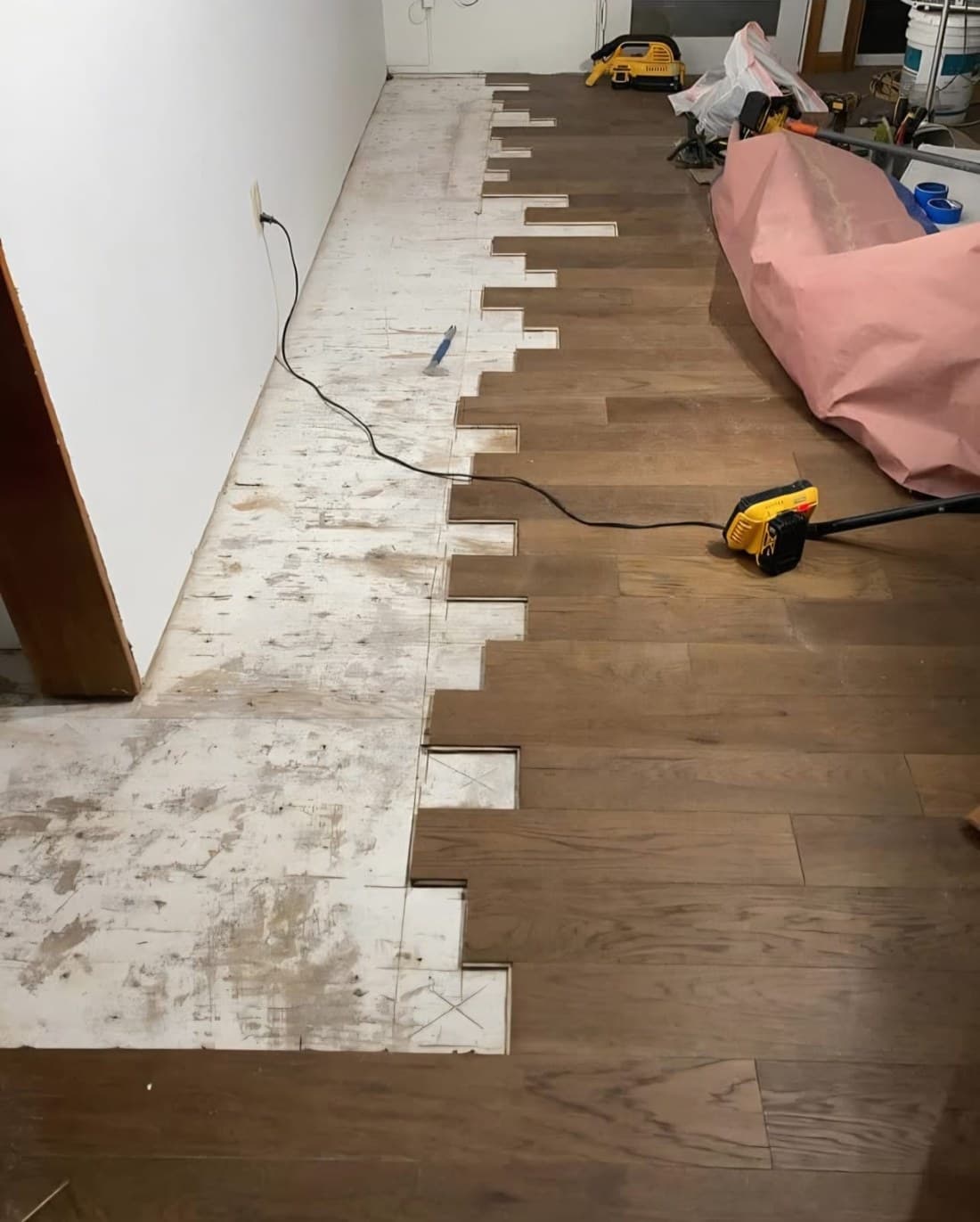 Engineered Flooring Repair — staggered planks